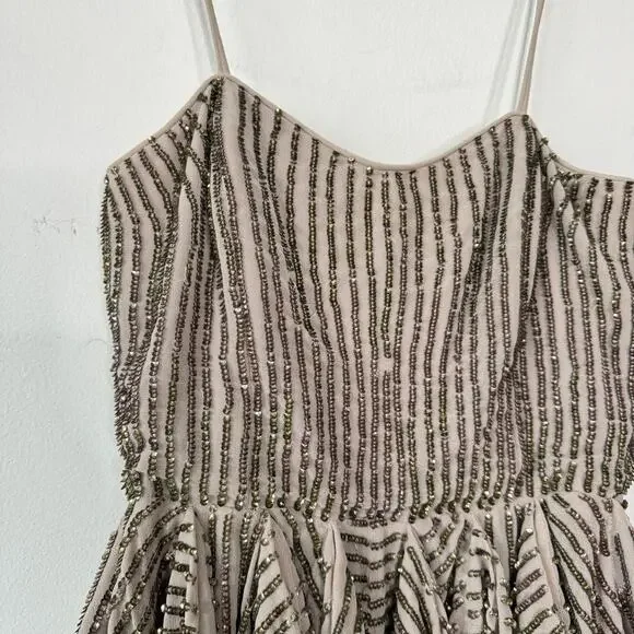 French Connection Samara Dress Women‎ 6 Tan Sequin Bubble Hem Cocktail Elegant - Picture 7 of 11